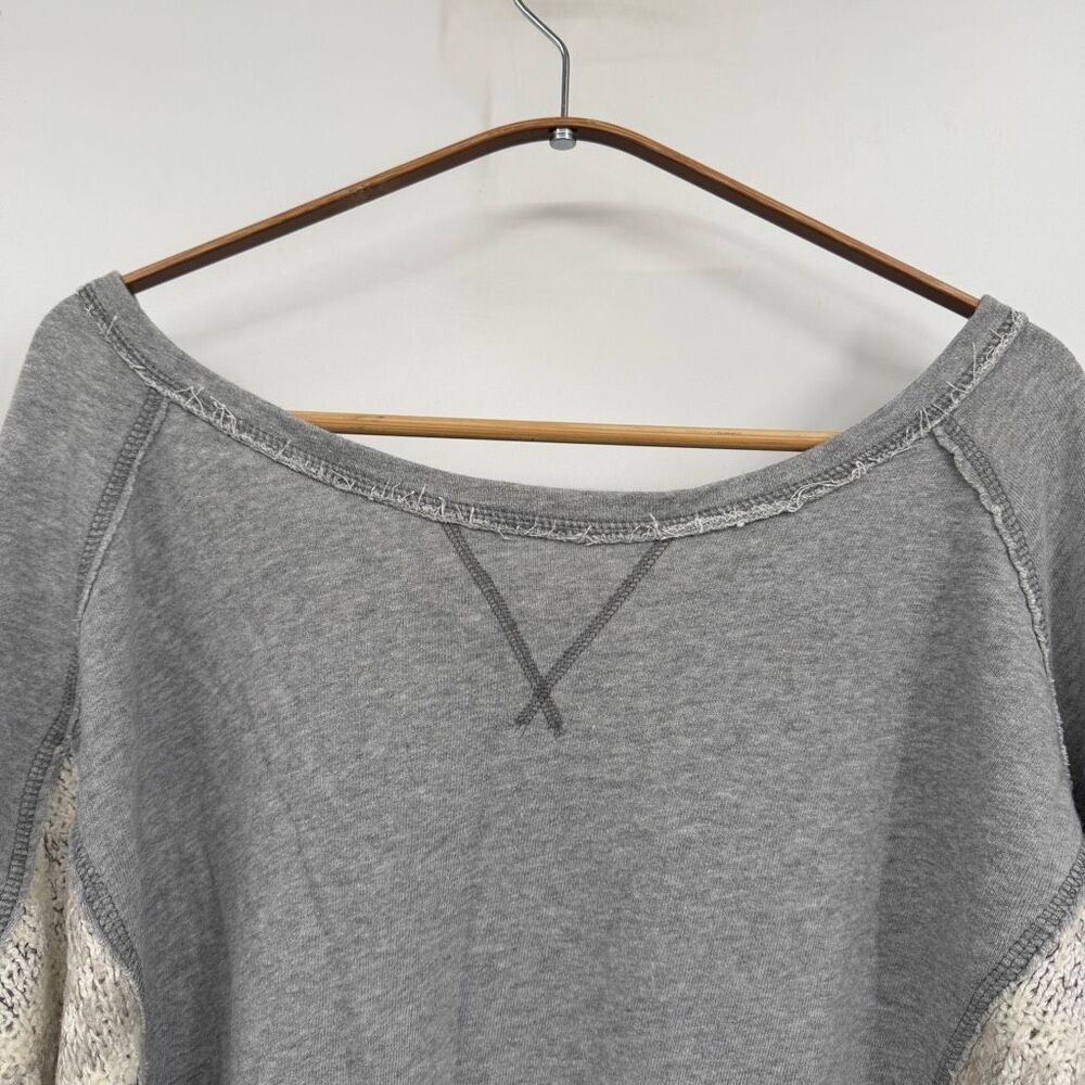 Free People Gray Oversized Boxy Scoop Neck Long Sleeve Pullover Sweater Medium - Picture 3 of 10